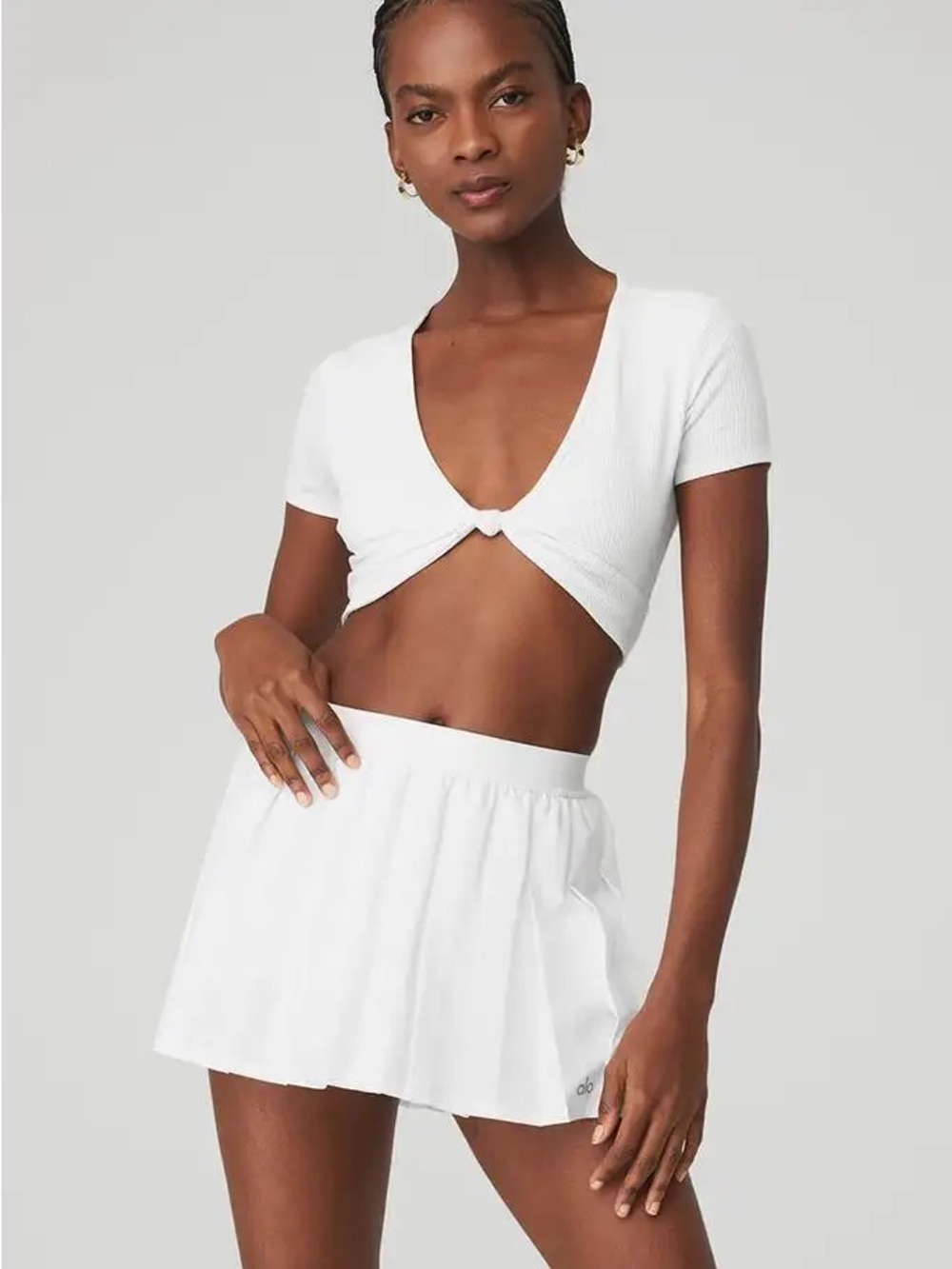NWT ALO Yoga Ribbed Knotty Short Sleeve Crop Top White - Picture 4 of 8